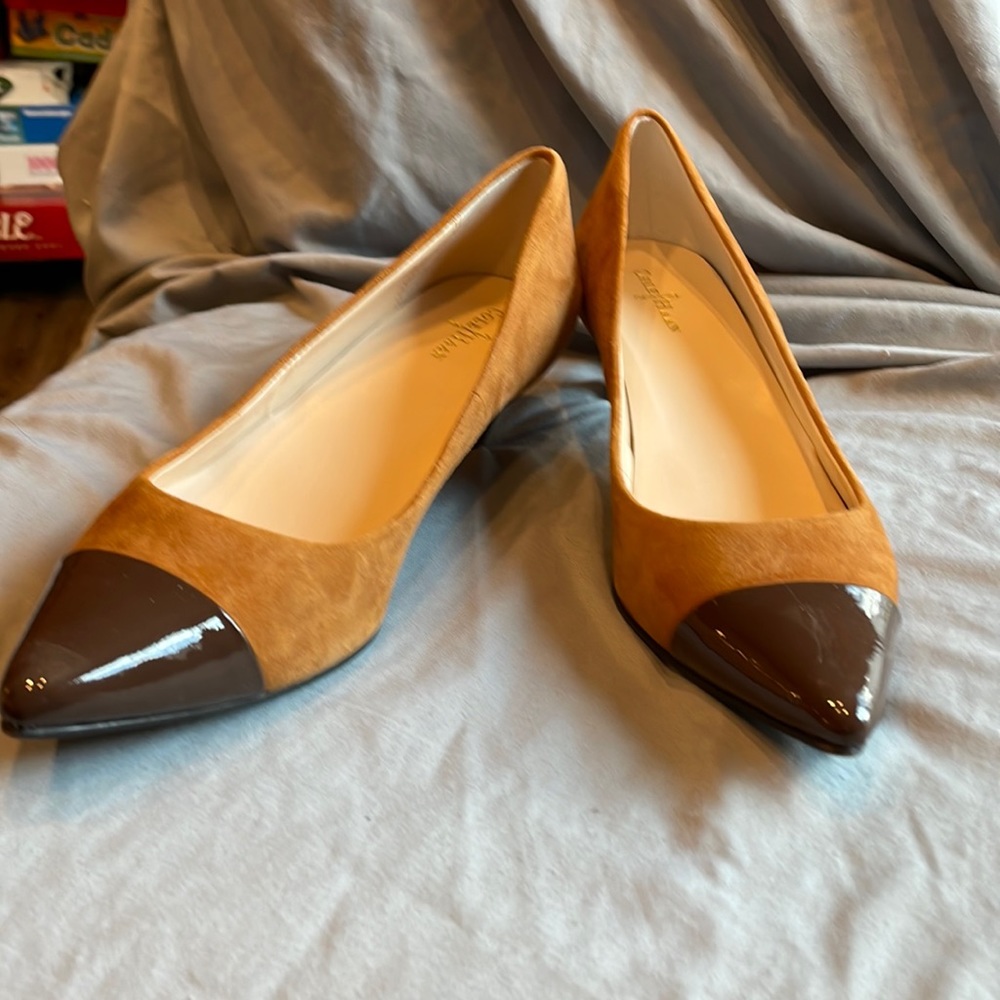 Cole Haan two-tone brown suede heels, size 8B